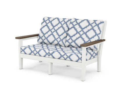 POLYWOOD® Chippendale Deep Seating Loveseat in White / Kona / Trellis Sky Blue