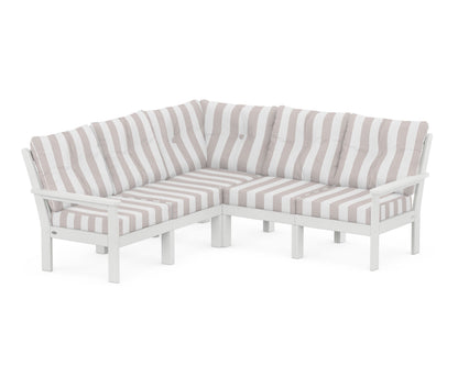 POLYWOOD® Vineyard 5-Piece Sectional in White / Cabana Stripe Dune Burlap