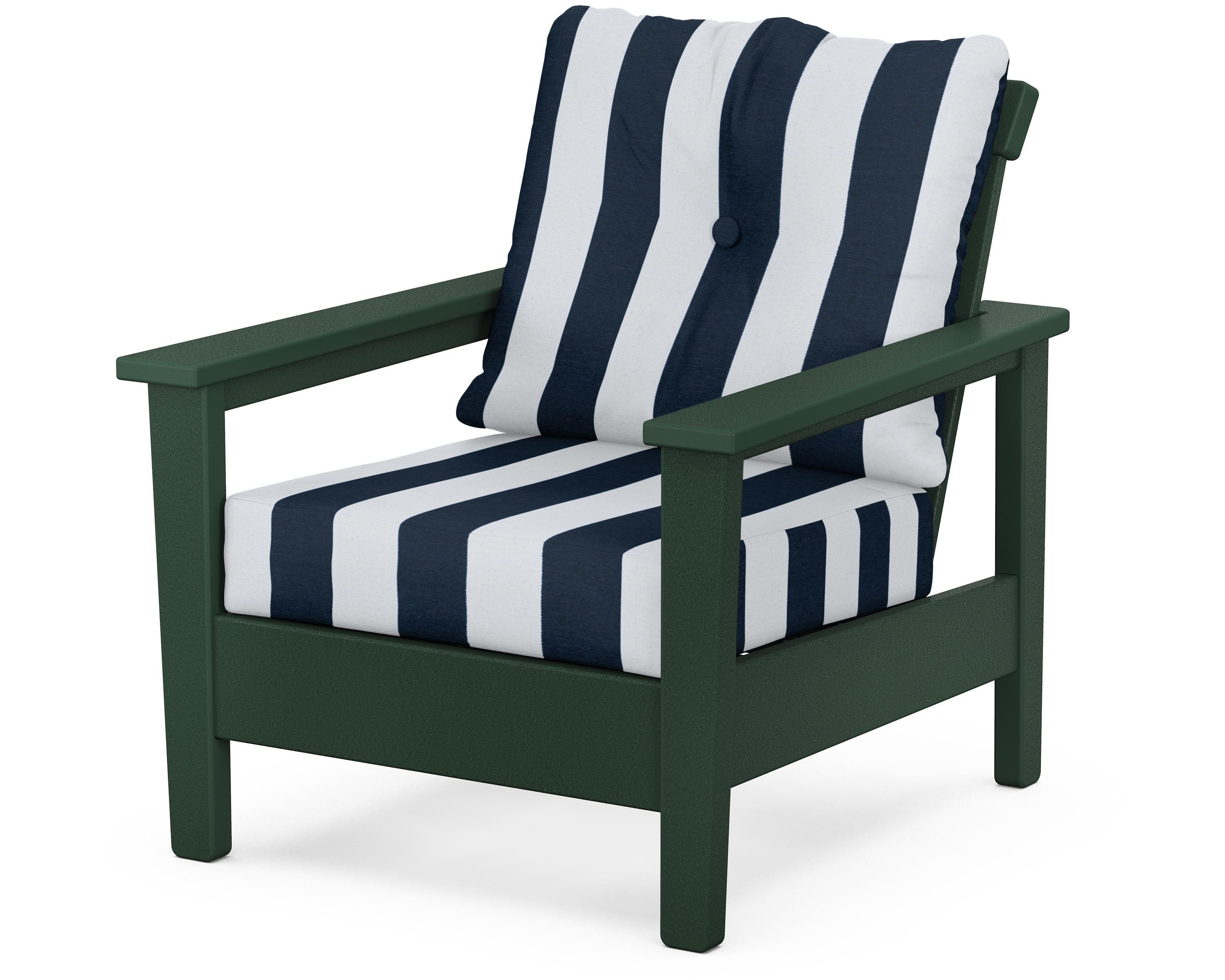 POLYWOOD® Prescott Deep Seating Chair in Green / Cabana Stripe Marine Indigo