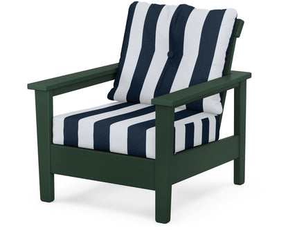 POLYWOOD® Prescott Deep Seating Chair in Green / Cabana Stripe Marine Indigo