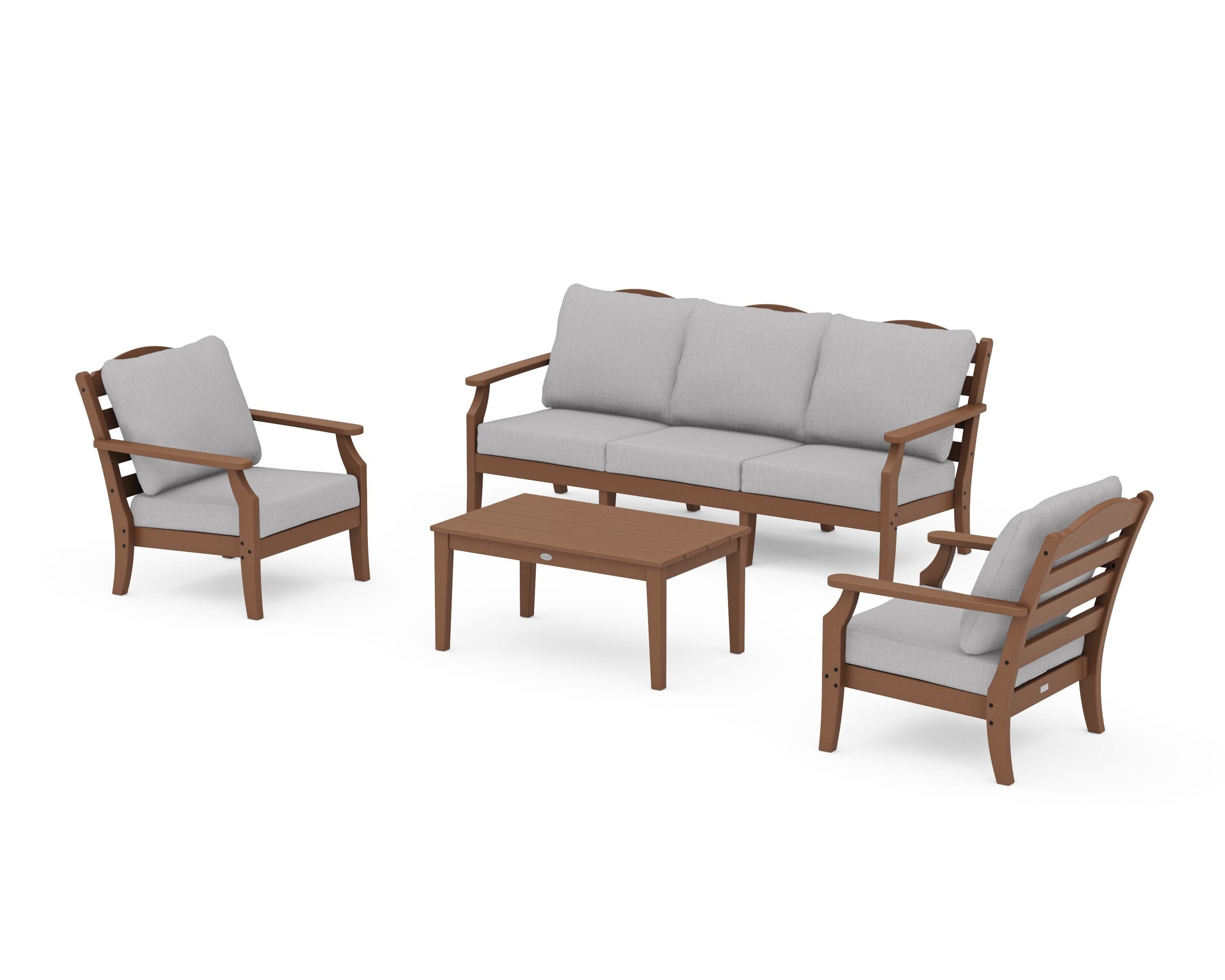 Draper James™ by  POLYWOOD® Savannah 4-Piece Deep Seating Set with Sofa in Teak / Granite