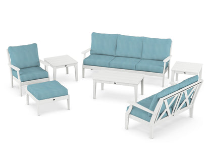 POLYWOOD® Braxton 7-Piece Deep Seating Set in White / Lattice Sky Blue
