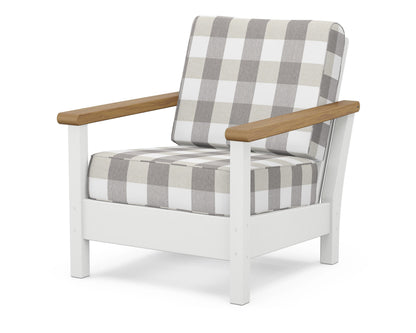 POLYWOOD® Harbour Deep Seating Chair in White / Natural / Buffalo Plaid Grey Mist