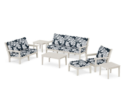 POLYWOOD® Chippendale 7-Piece Deep Seating Set in Sand / Leaf Marine Indigo