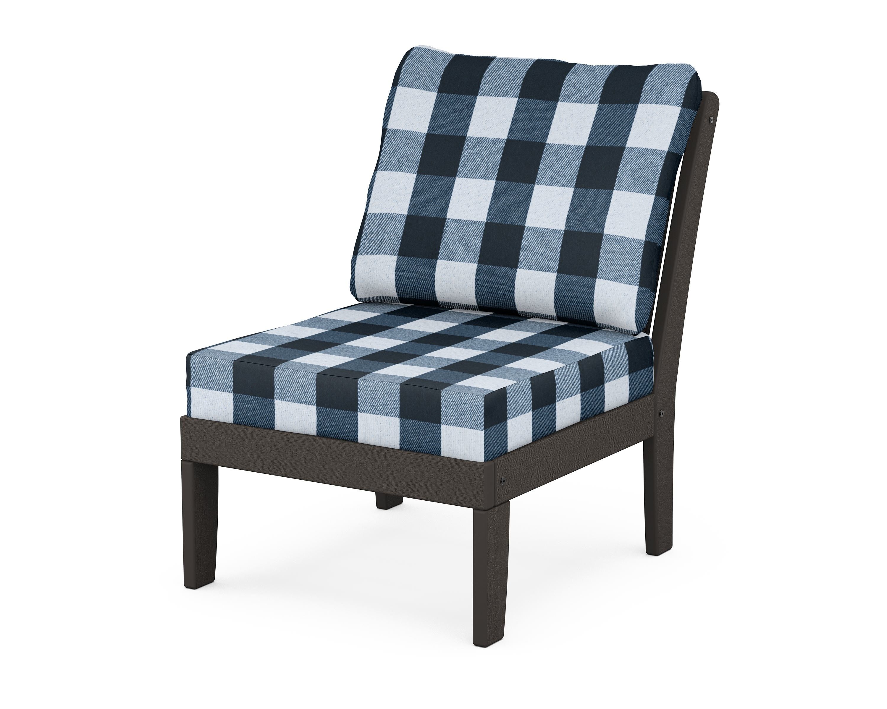 POLYWOOD® Braxton Modular Armless Chair in Vintage Coffee / Buffalo Plaid Marine Indigo