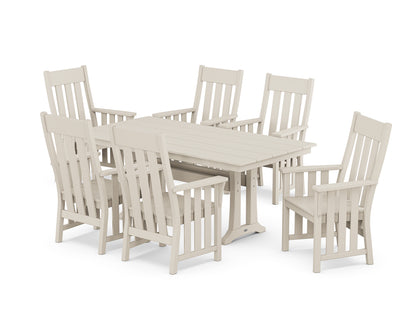 Martha Stewart by POLYWOOD® Acadia Arm Chair 7-Piece Farmhouse Dining Set with Trestle Legs in Sand