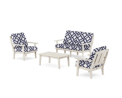 POLYWOOD® Mission 4-Piece Deep Seating Set with Loveseat in Sand / Trellis Navy