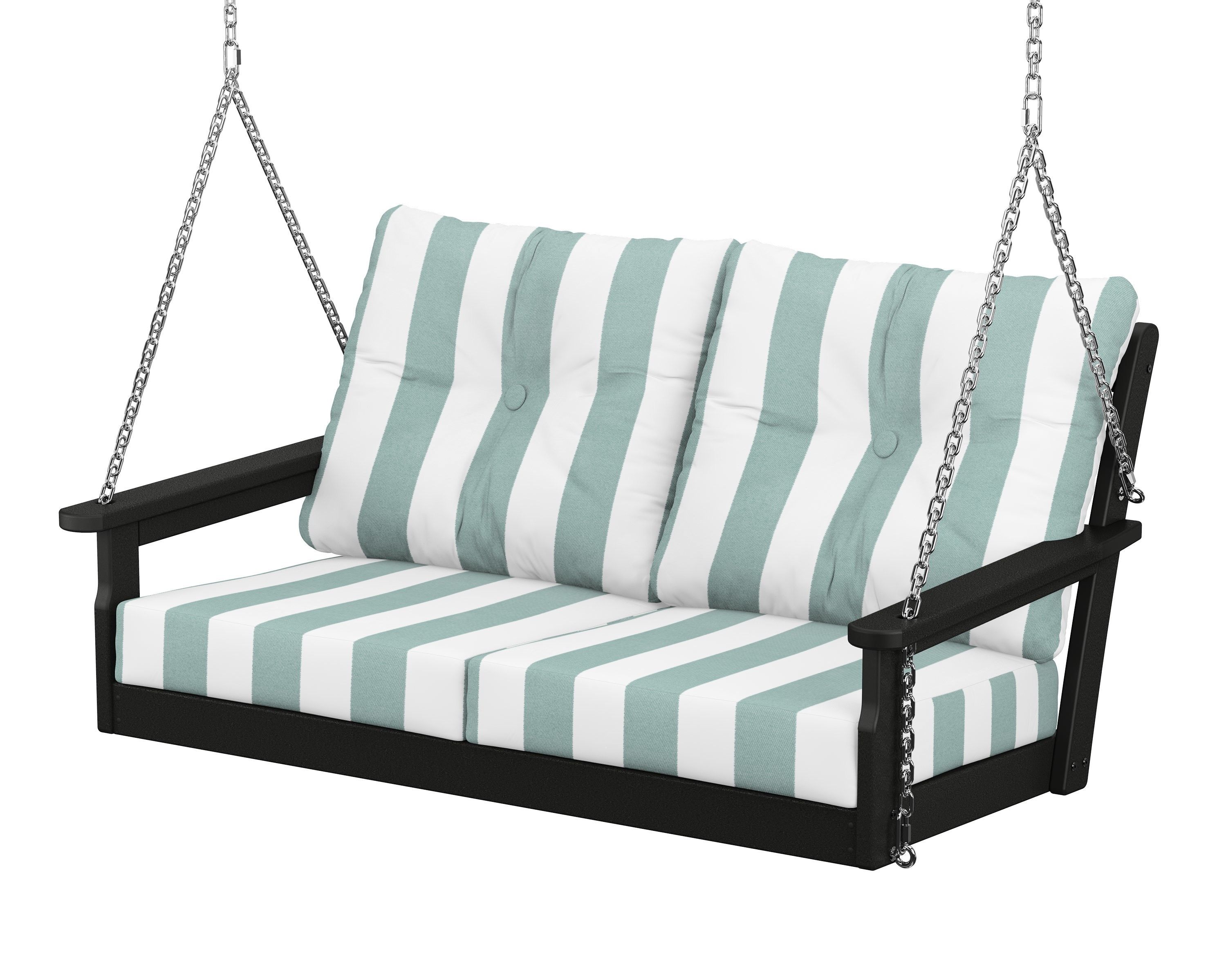 POLYWOOD® Vineyard Deep Seating Swing in Black / Cabana Stripe Glacier Spa