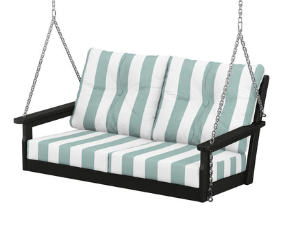 POLYWOOD® Vineyard Deep Seating Swing in Black / Cabana Stripe Glacier Spa