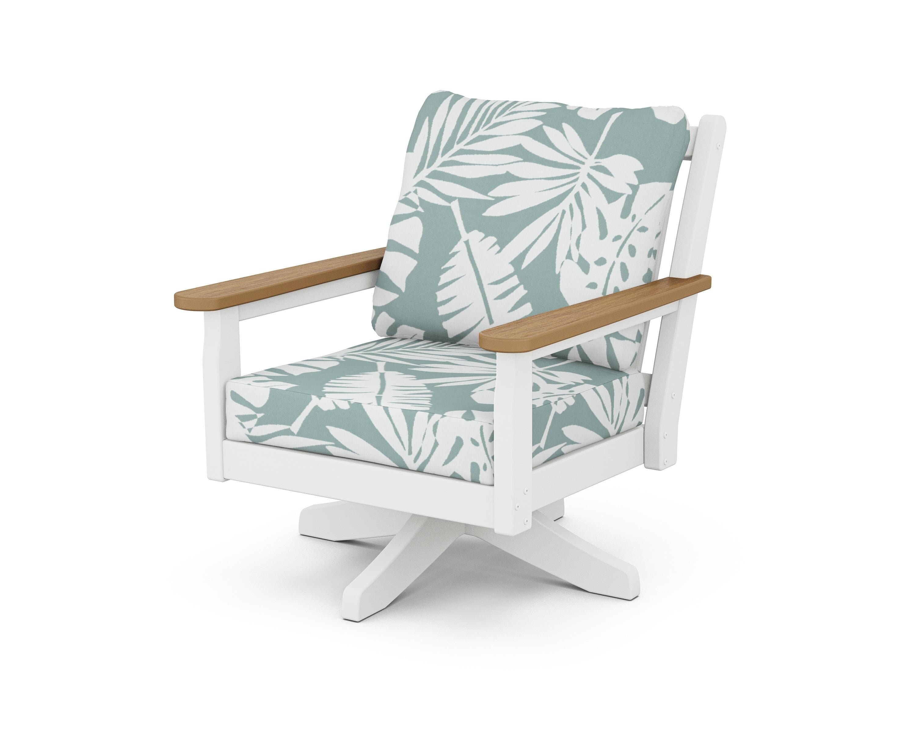 POLYWOOD® Chippendale Deep Seating Swivel Chair in White / Natural / Leaf Glacier Spa