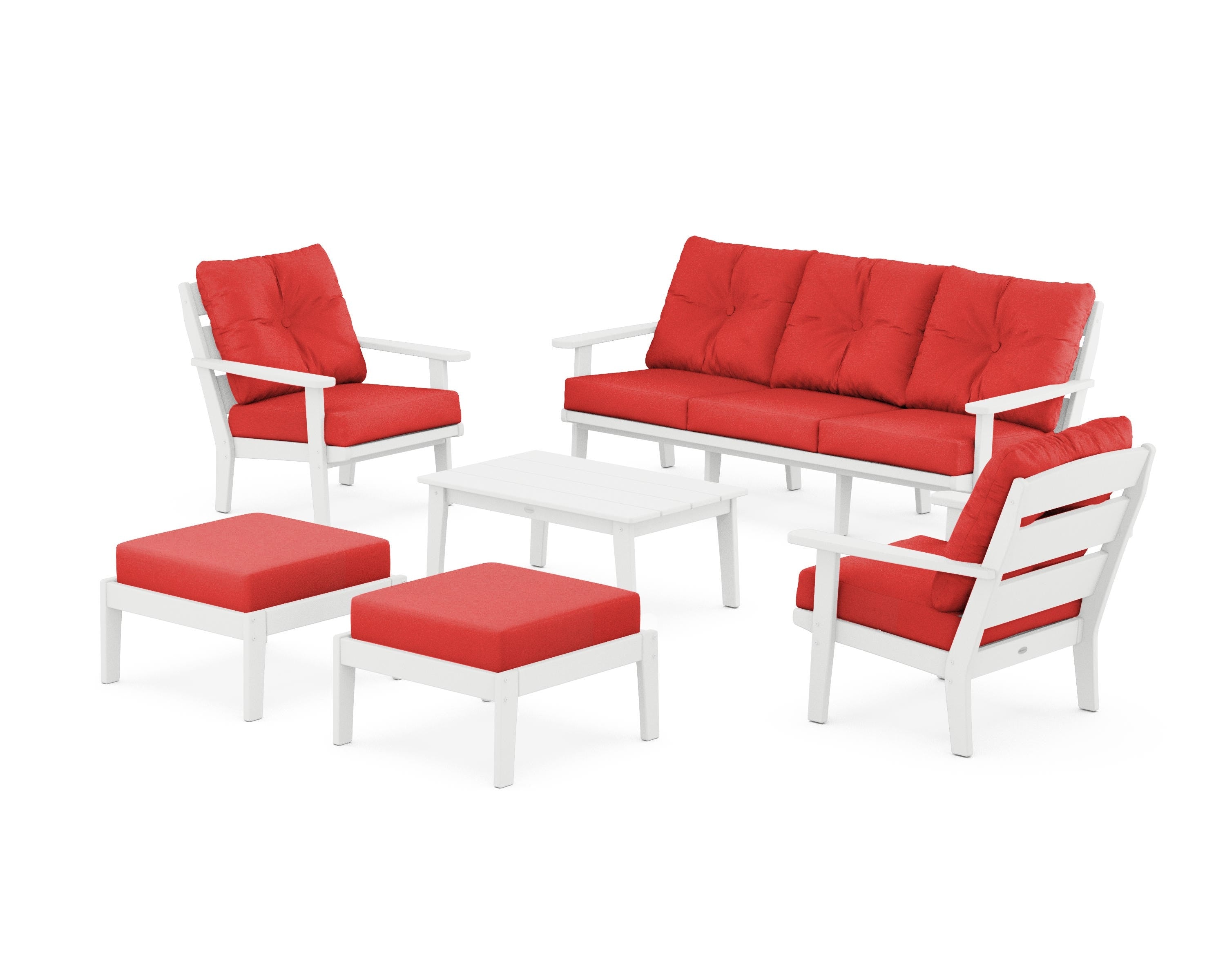 POLYWOOD® Lakeside 6-Piece Lounge Sofa Set in White / Crimson Linen