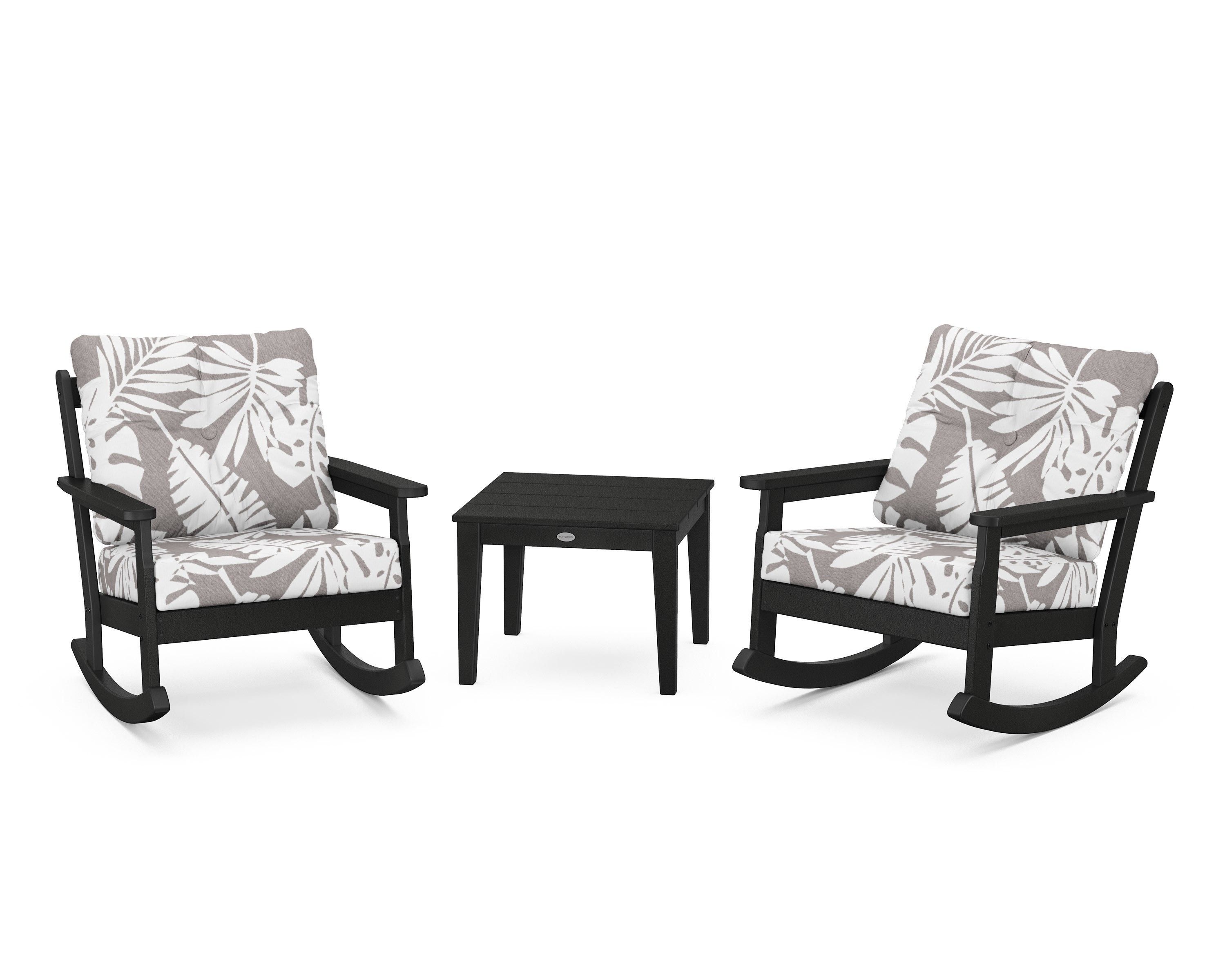 POLYWOOD® Vineyard 3-Piece Deep Seating Rocker Set in Black / Leaf Grey Mist