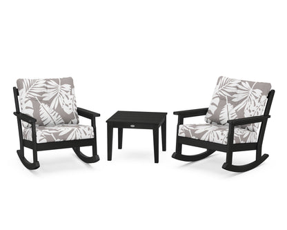 POLYWOOD® Vineyard 3-Piece Deep Seating Rocker Set in Black / Leaf Grey Mist