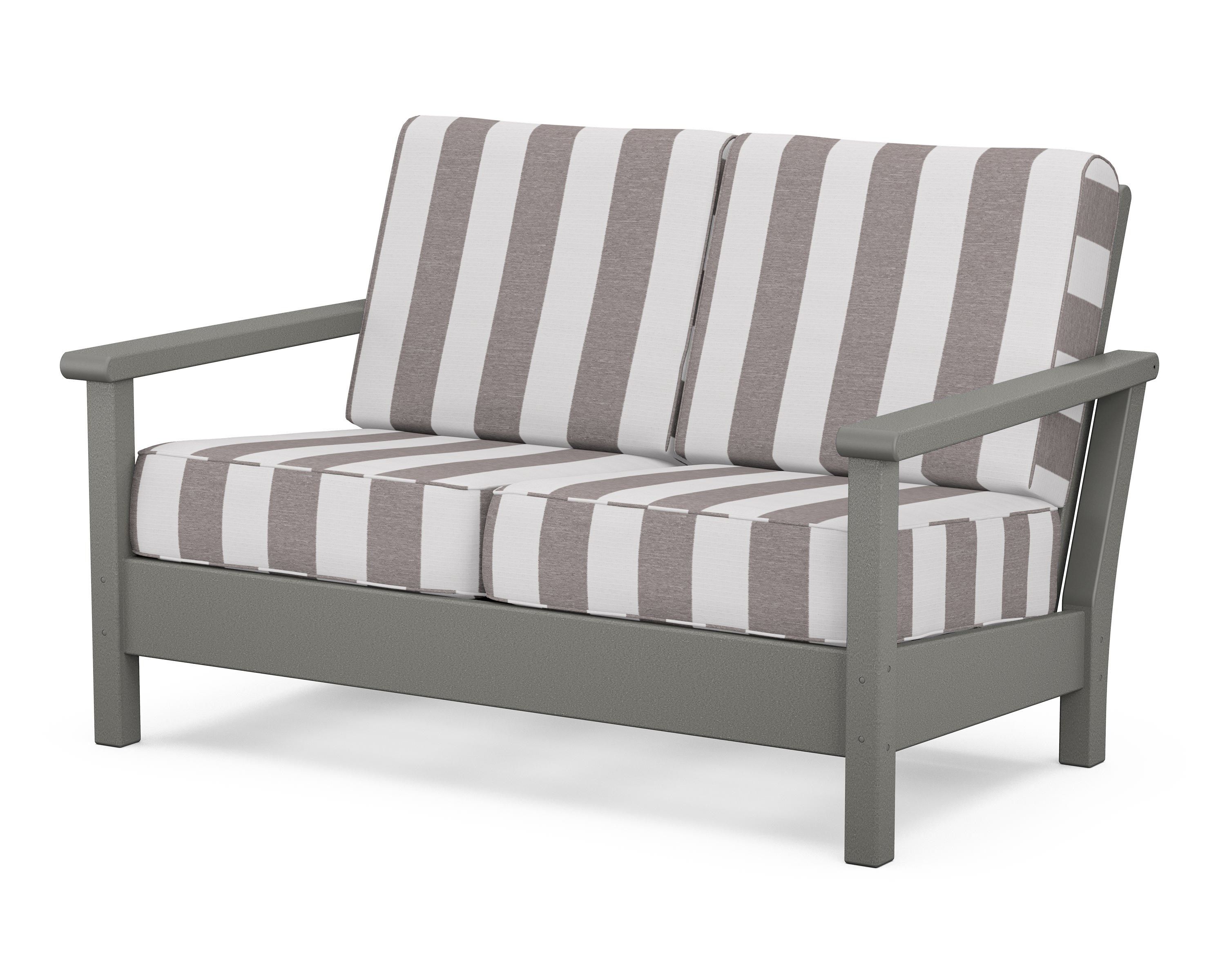 POLYWOOD® Harbour Deep Seating Loveseat in Slate Grey / Cabana Stripe Grey Mist
