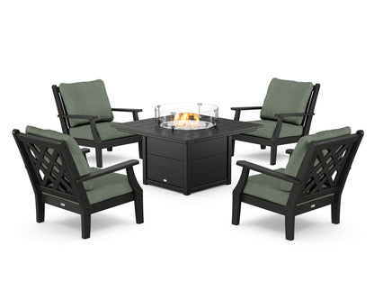 Country Living Wovendale 5-Piece Deep Seating Set with Fire Pit Table in Black / Cast Sage