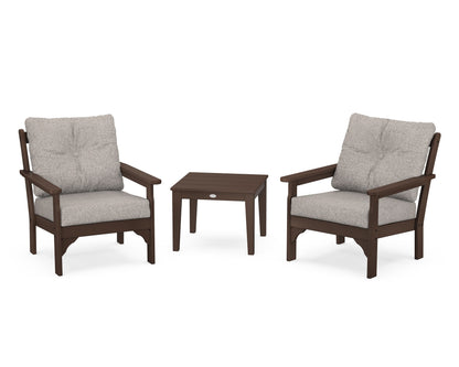 POLYWOOD® Vineyard 3-Piece Deep Seating Set in Mahogany / Weathered Tweed
