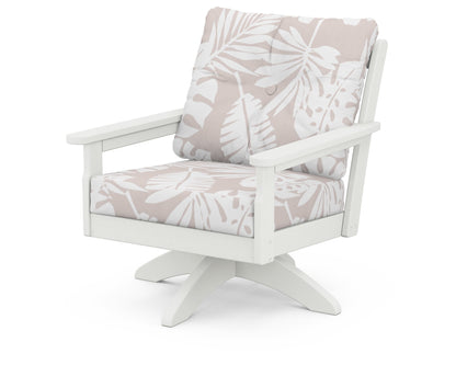 POLYWOOD® Vineyard Deep Seating Swivel Chair in Vintage White / Leaf Dune Burlap