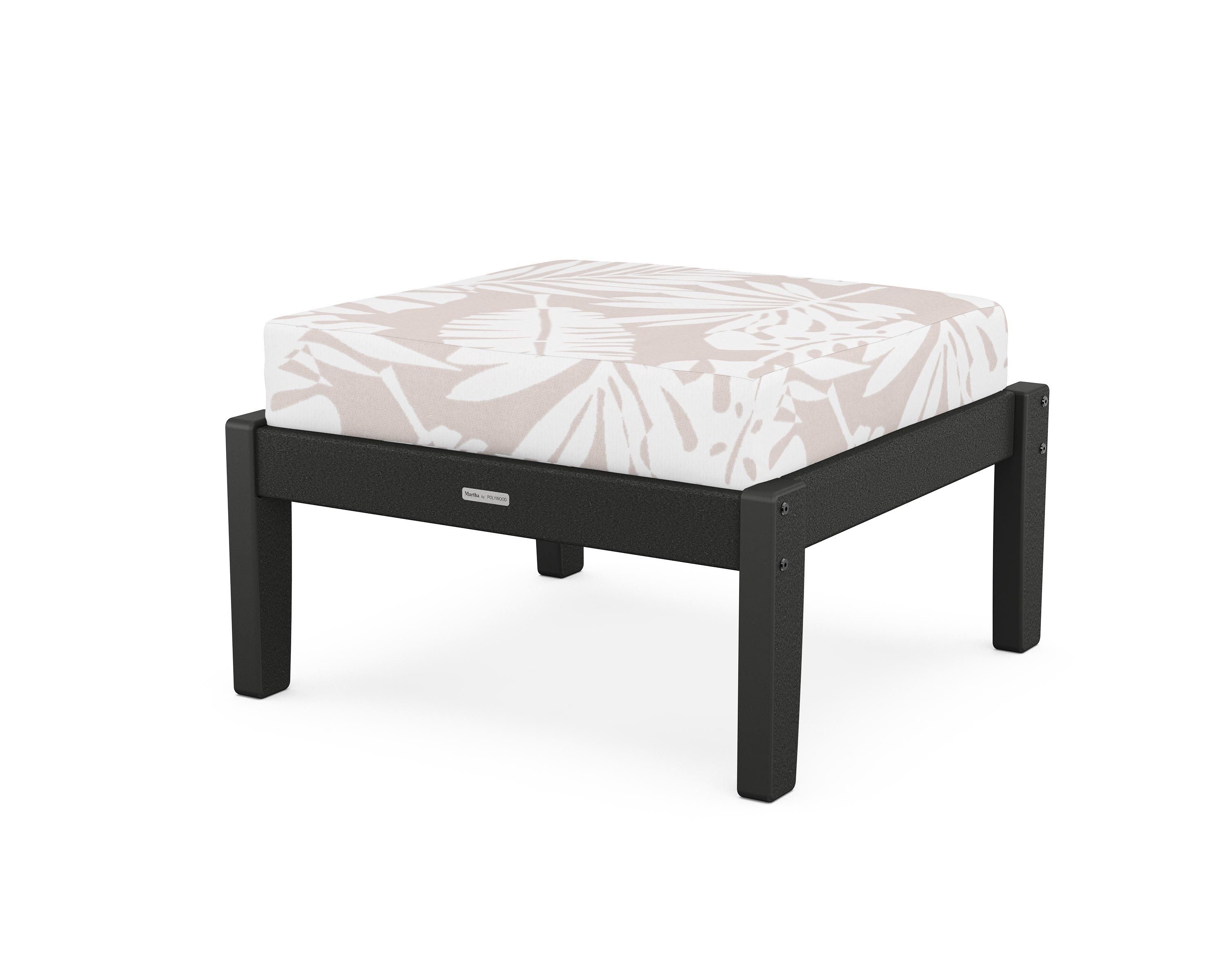 Martha Stewart by POLYWOOD® Chinoiserie Deep Seating Ottoman in Black / Leaf Dune Burlap