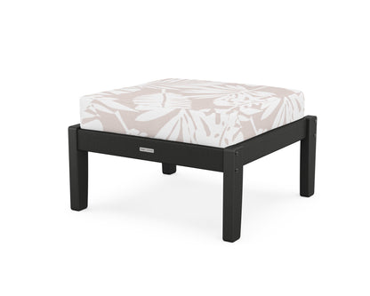Martha Stewart by POLYWOOD® Chinoiserie Deep Seating Ottoman in Black / Leaf Dune Burlap