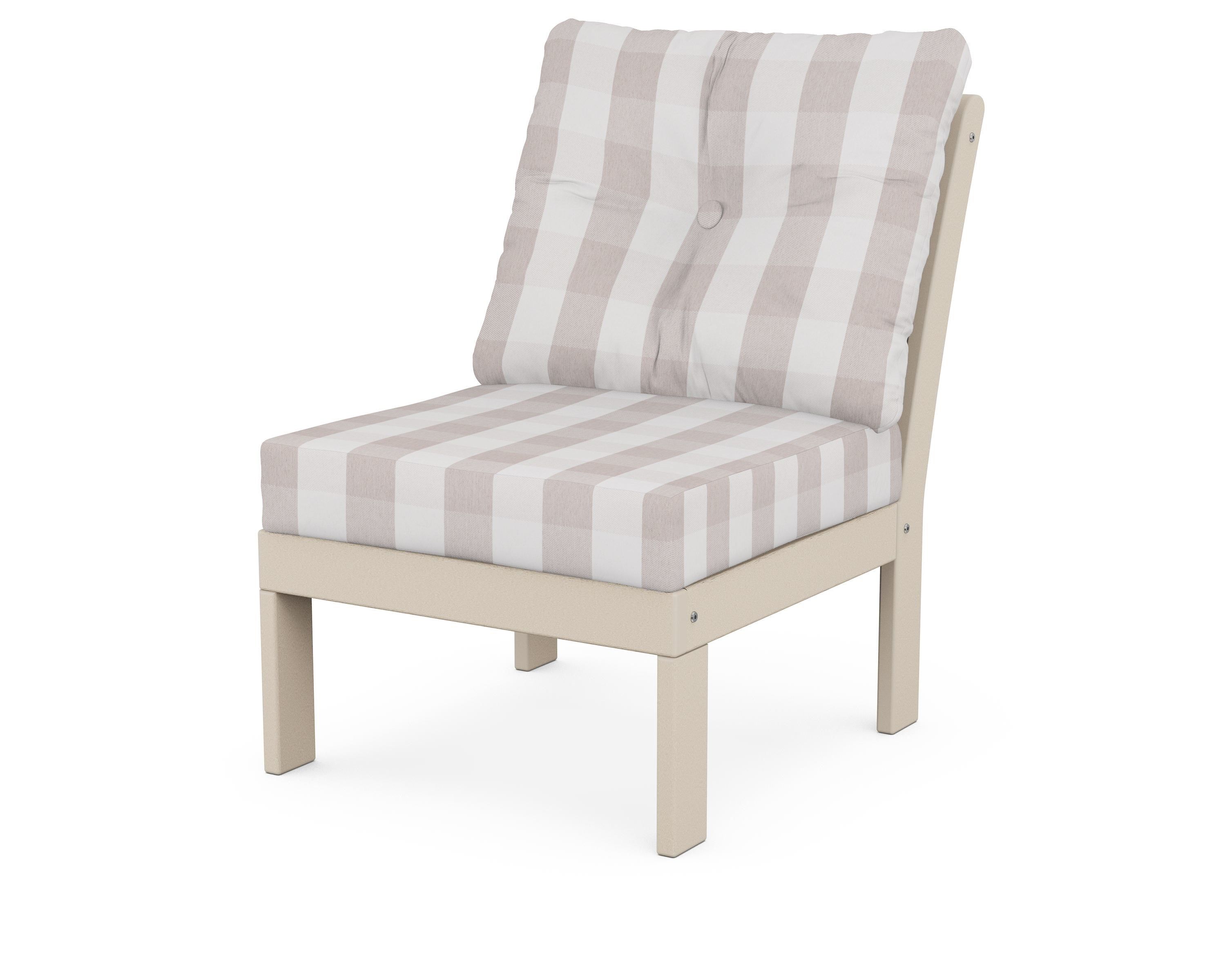POLYWOOD® Vineyard Modular Armless Chair in Sand / Buffalo Plaid Dune Burlap