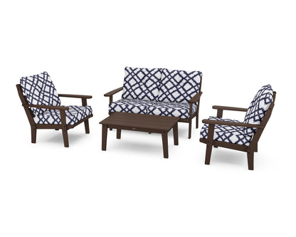 POLYWOOD® Lakeside 4-Piece Deep Seating Set in Mahogany / Trellis Navy