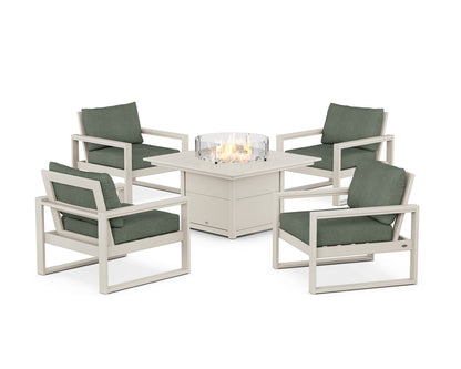 POLYWOOD® EDGE Sectional 5-Piece Deep Seating Set with Fire Pit Table in Sand / Cast Sage