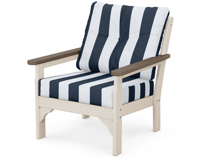 POLYWOOD® Vineyard Deep Seating Chair in Sand / Kona / Cabana Stripe Marine Indigo
