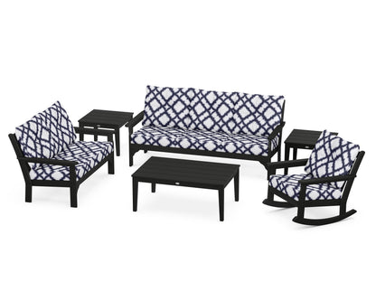 POLYWOOD® Vineyard 6-Piece Deep Seating Set in Black / Trellis Navy