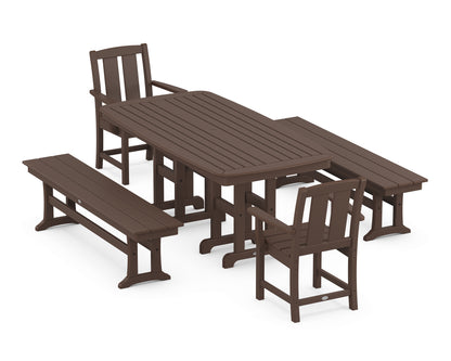 POLYWOOD® Mission 5-Piece Dining Set with Benches in Mahogany
