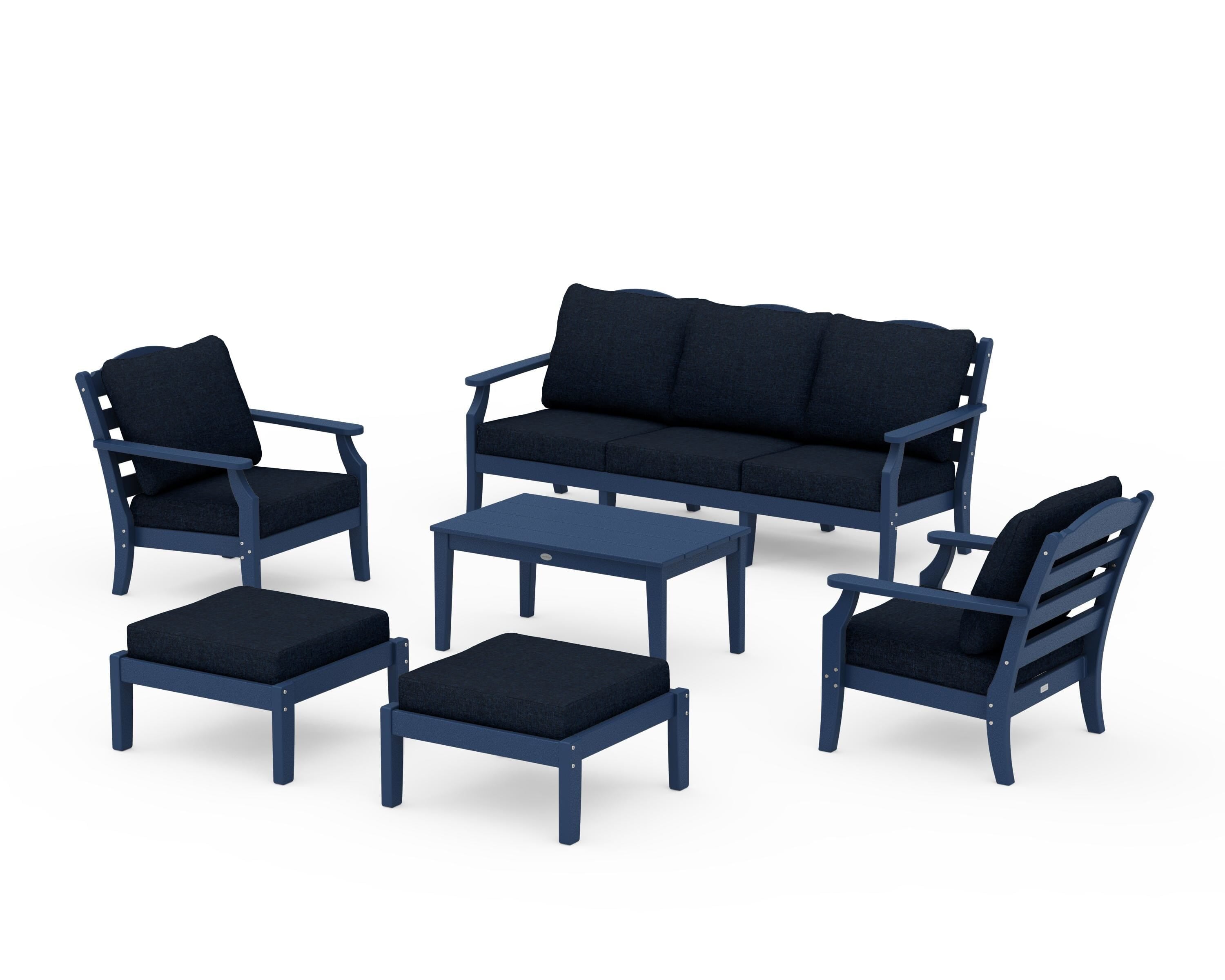 Draper James™ by  POLYWOOD® Savannah 6-Piece Lounge Sofa Set in Navy / Marine Indigo