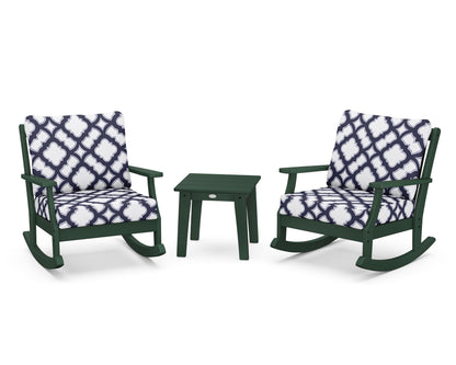 POLYWOOD® Braxton 3-Piece Deep Seating Rocker Set in Green / Trellis Navy