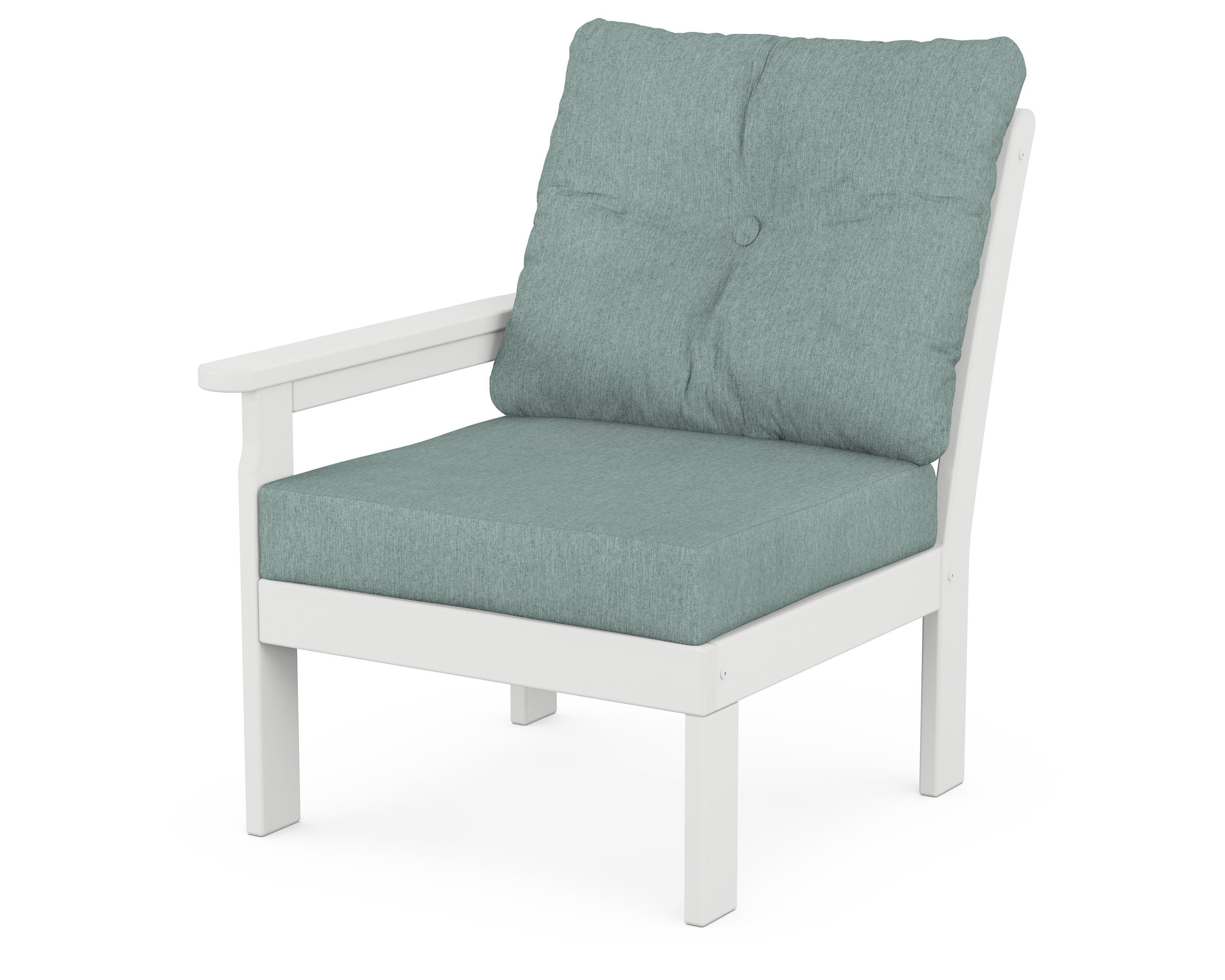 POLYWOOD® Vineyard Modular Left Arm Chair in White / Glacier Spa