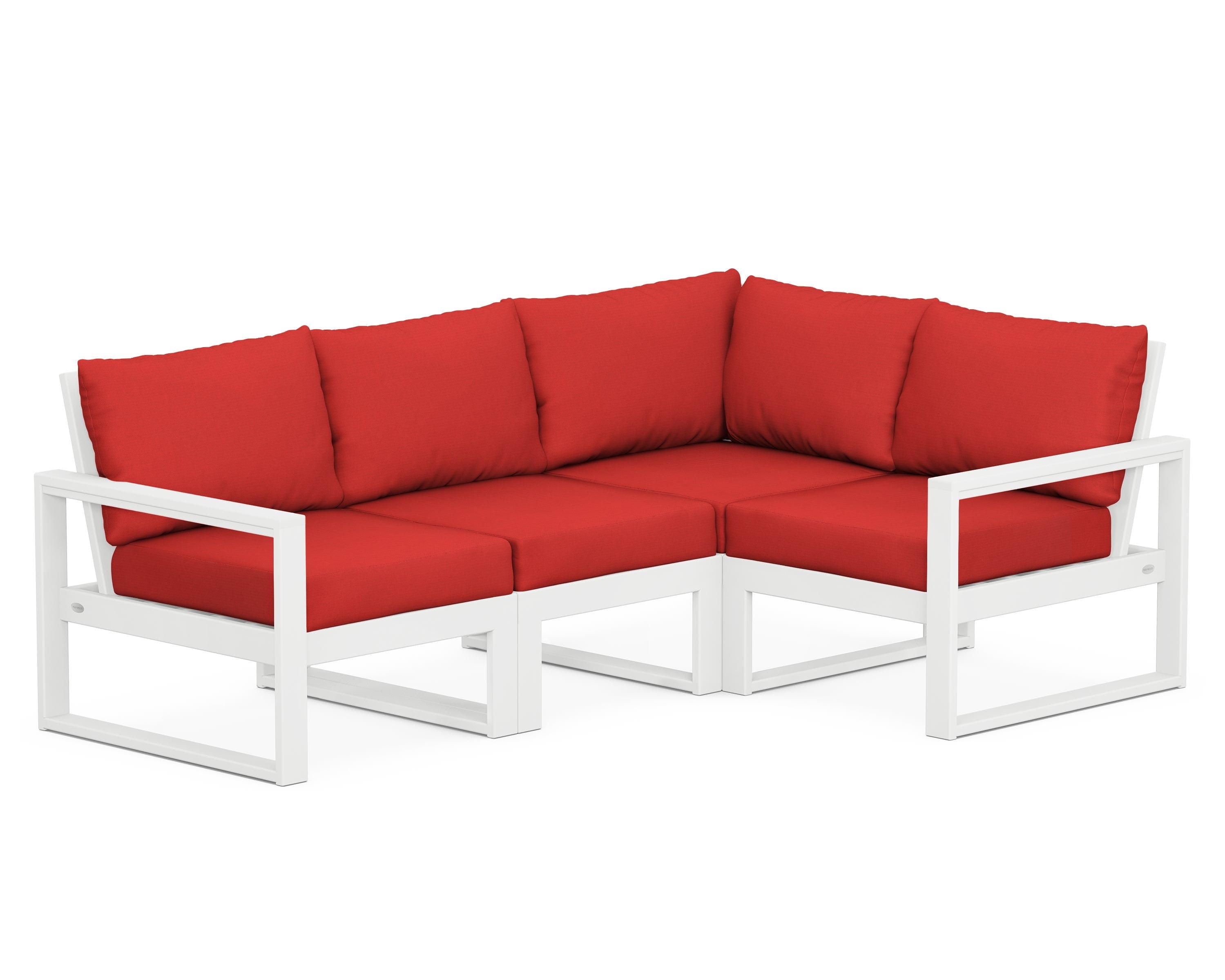 POLYWOOD® EDGE 4-Piece Modular Deep Seating Set in White / Crimson Linen