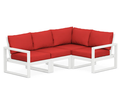 POLYWOOD® EDGE 4-Piece Modular Deep Seating Set in White / Crimson Linen
