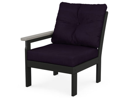 POLYWOOD® Vineyard Modular Left Arm Chair in Black / Driftwood / Navy Linen