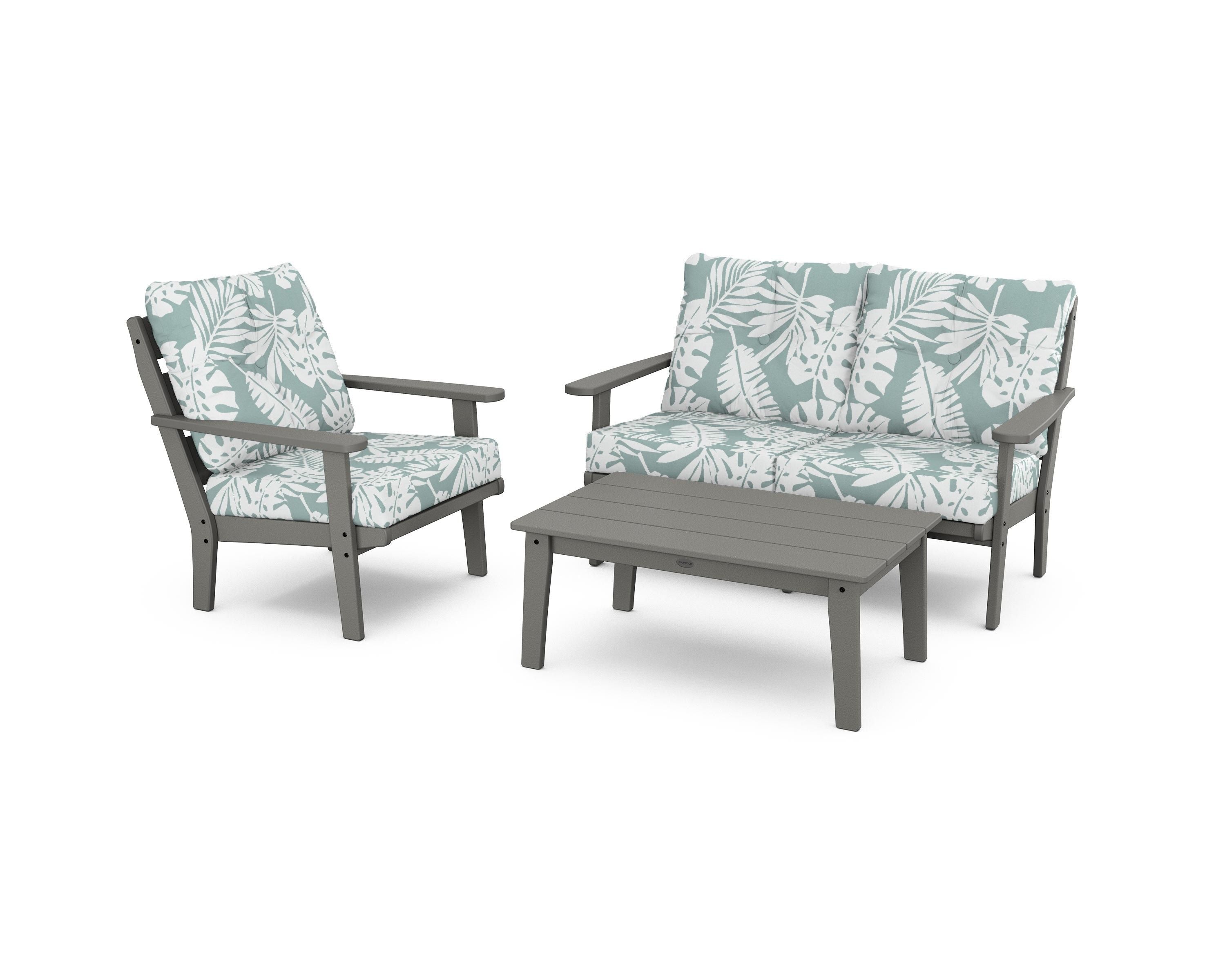 POLYWOOD® Lakeside 3-Piece Deep Seating Set in Slate Grey / Leaf Glacier Spa