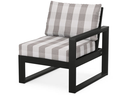 POLYWOOD® EDGE Modular Right Arm Chair in Black / Buffalo Plaid Grey Mist
