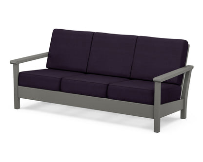 POLYWOOD® Harbour Deep Seating Sofa in Slate Grey / Navy Linen