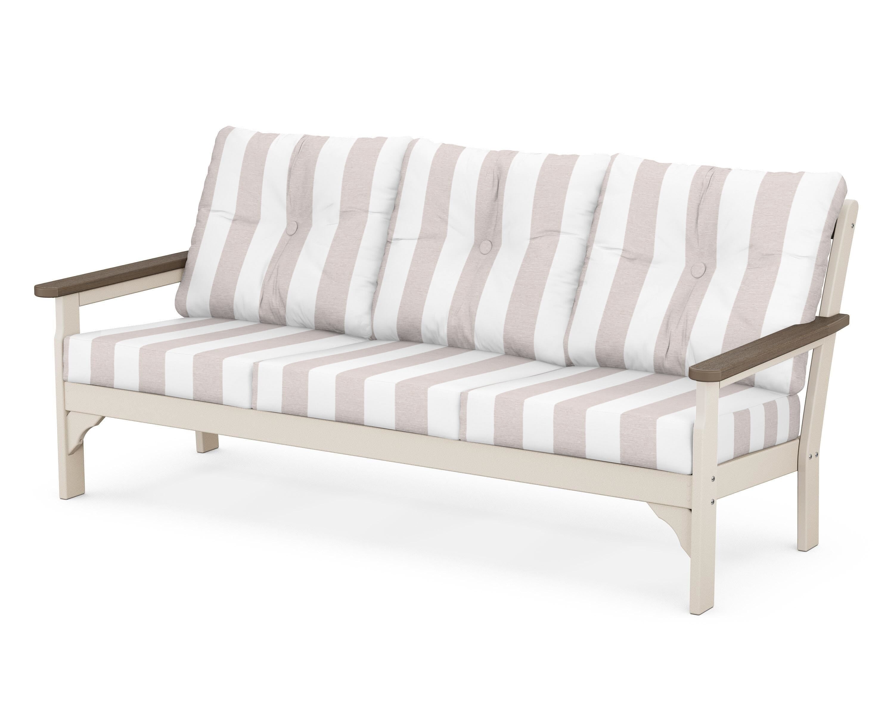 POLYWOOD® Vineyard Deep Seating Sofa in Sand / Kona / Cabana Stripe Dune Burlap