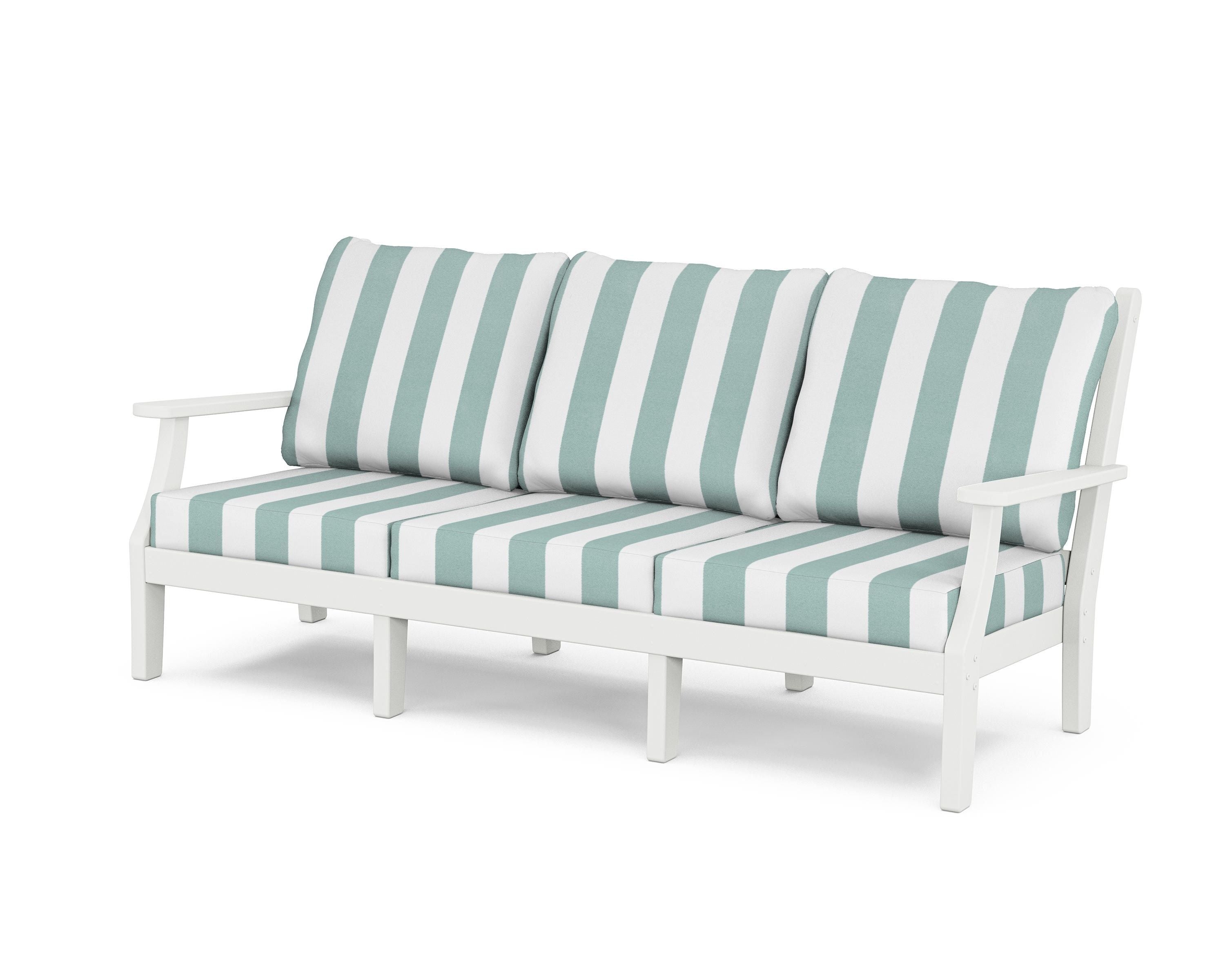 Country Living Wovendale Deep Seating Sofa in White / Cabana Stripe Glacier Spa