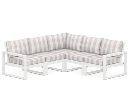 POLYWOOD® EDGE 5-Piece Modular Deep Seating Set in White / Buffalo Plaid Dune Burlap