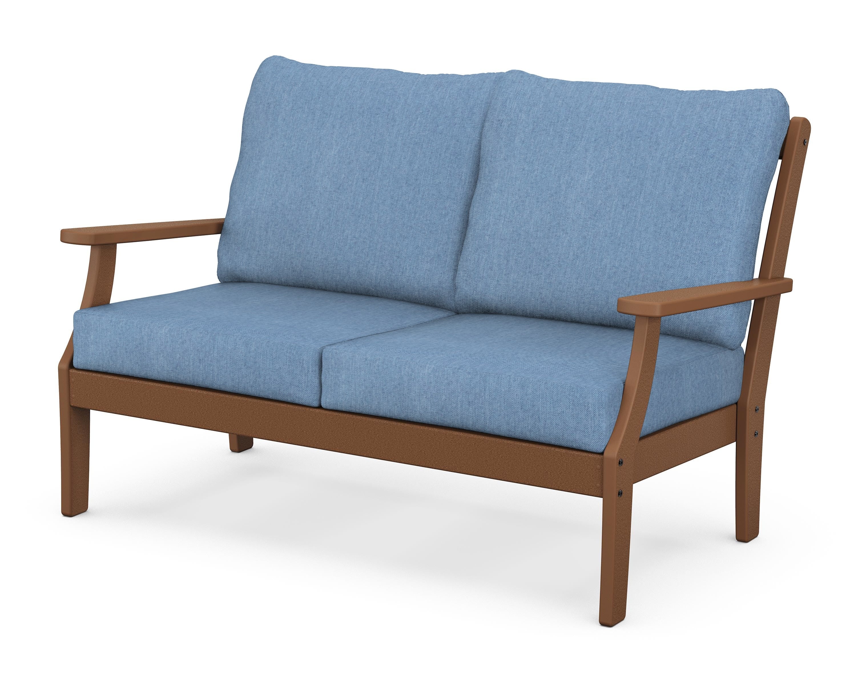 POLYWOOD® Braxton Deep Seating Loveseat in Teak / Sky Blue