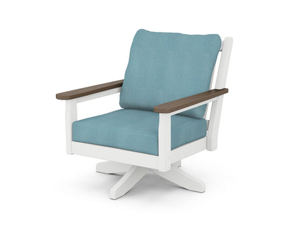 POLYWOOD® Chippendale Deep Seating Swivel Chair in White / Kona / Lattice Sky Blue