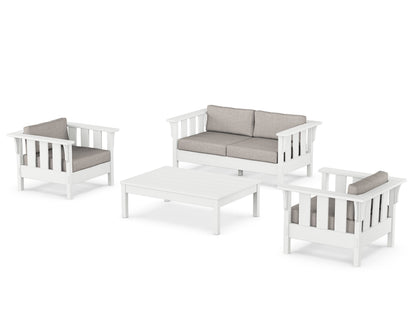 Martha Stewart by POLYWOOD® Acadia 4-Piece Deep Seating Set with Loveseat in White / Weathered Tweed