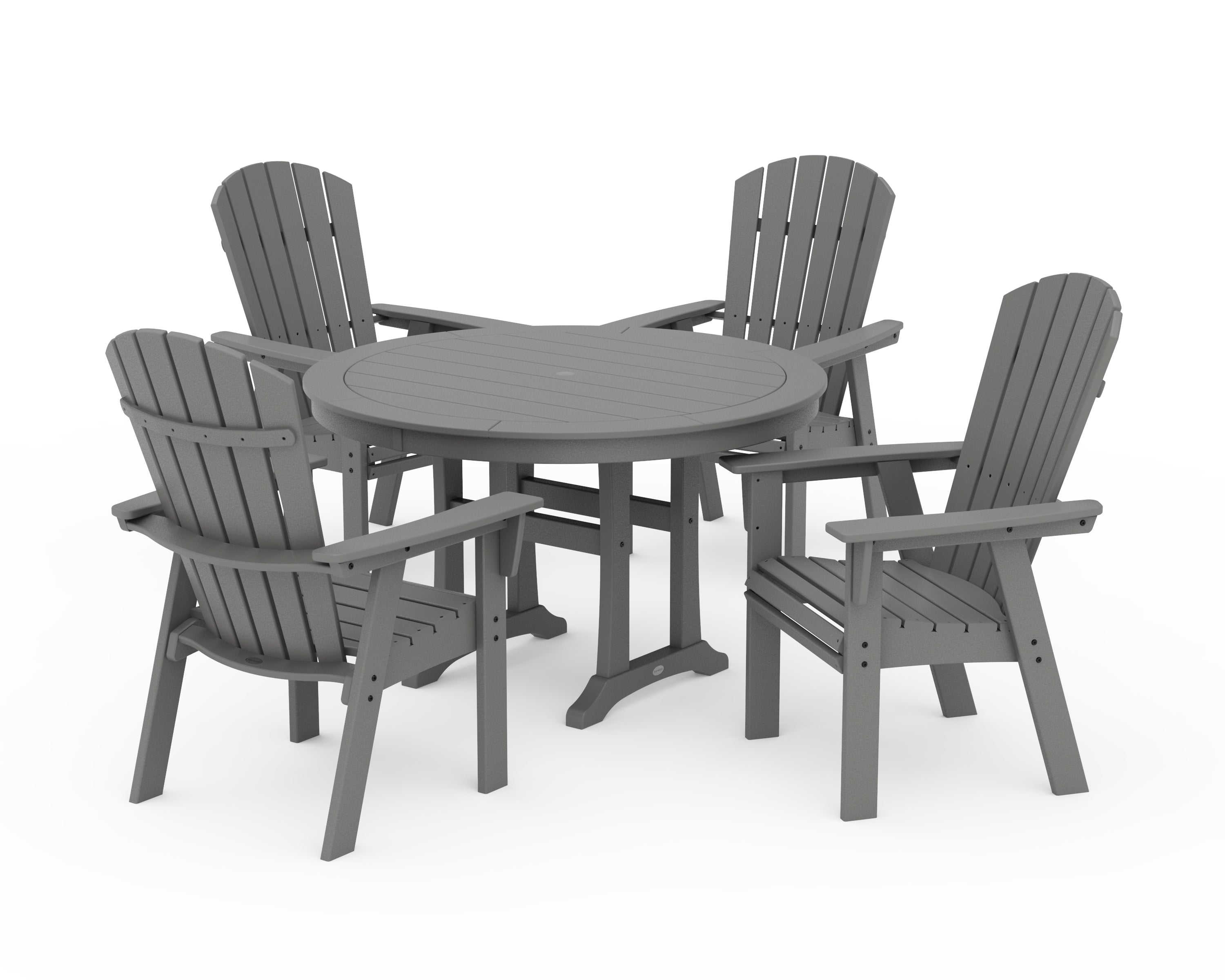 POLYWOOD® Nautical Curveback Adirondack 5-Piece Round Dining Set with Trestle Legs in Slate Grey