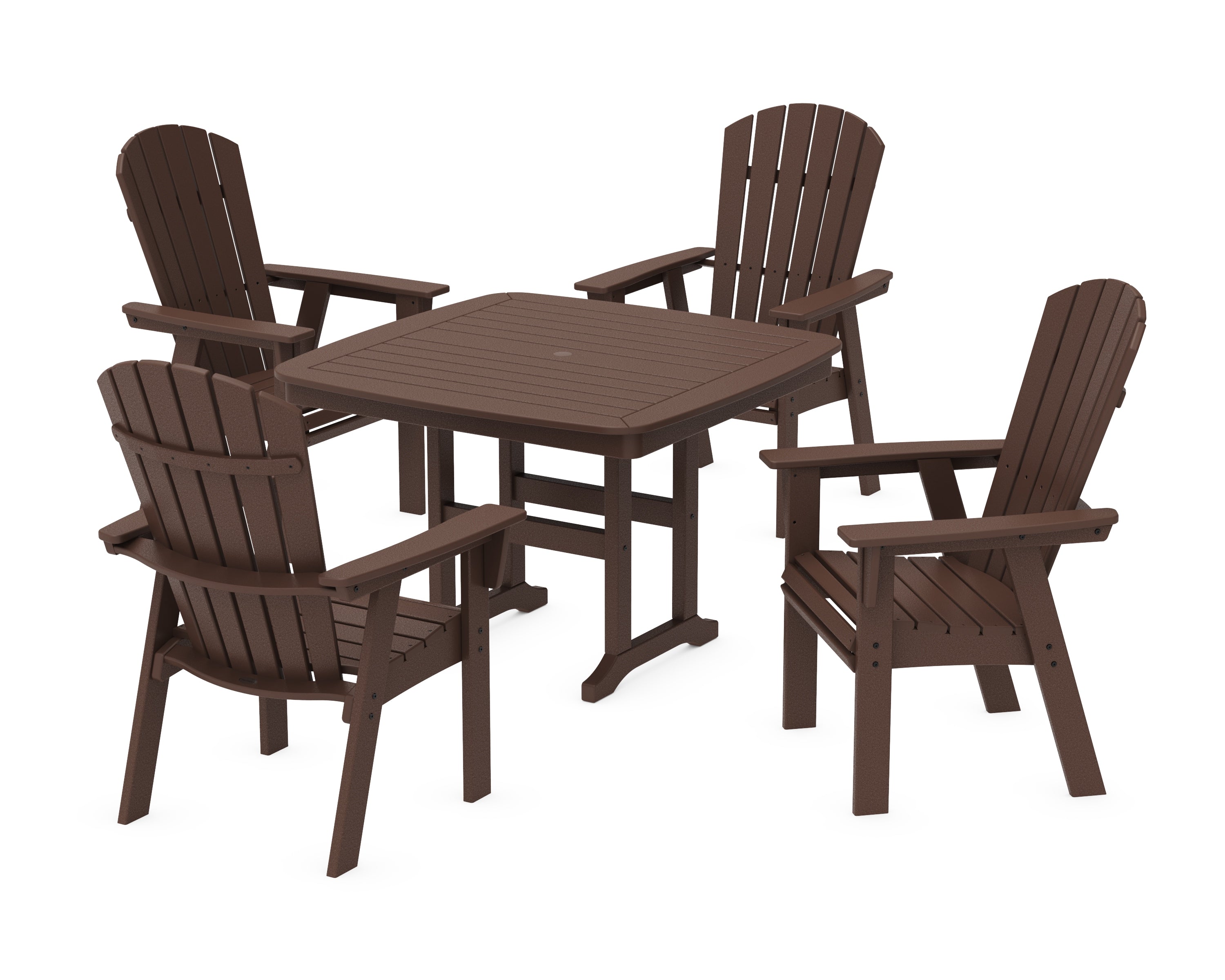 POLYWOOD® Nautical Curveback Adirondack 5-Piece Dining Set in Mahogany
