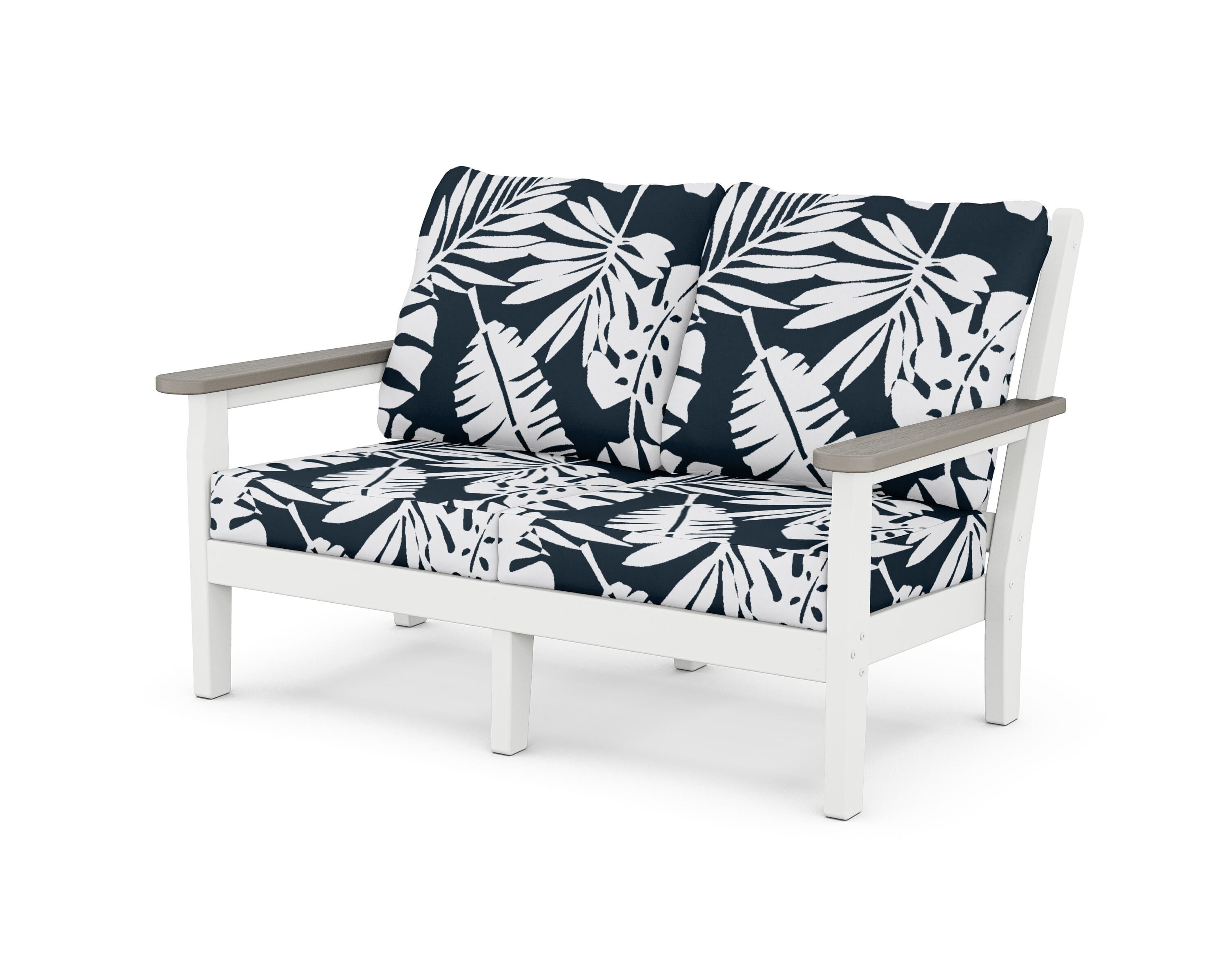 POLYWOOD® Chippendale Deep Seating Loveseat in White / Driftwood / Leaf Marine Indigo