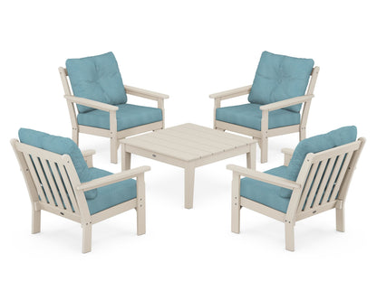 POLYWOOD® Vineyard 5-Piece Deep Seating Conversation Set in Sand / Lattice Sky Blue