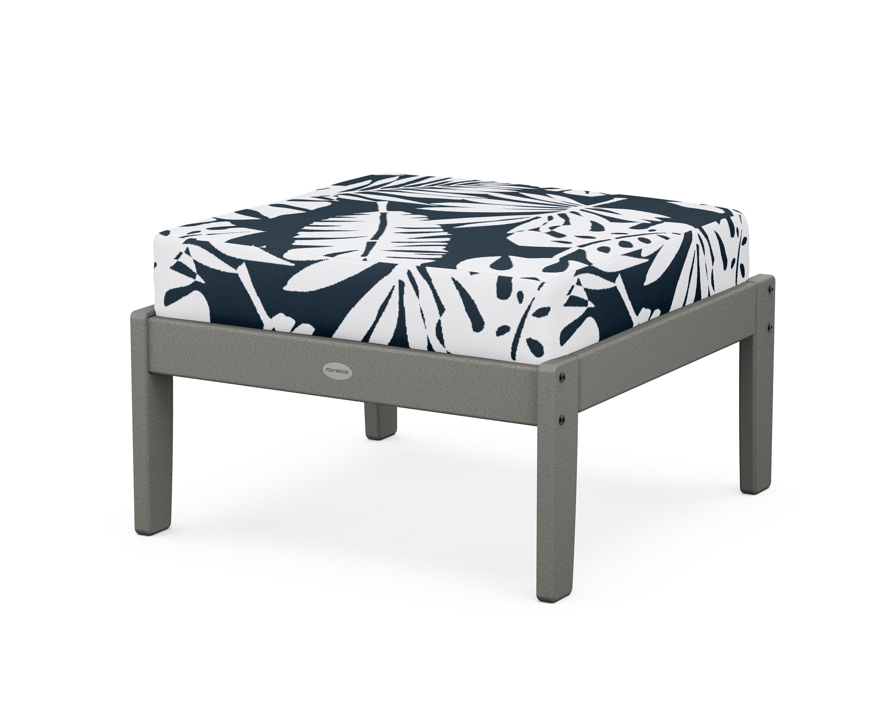 POLYWOOD® Braxton Deep Seating Ottoman in Slate Grey / Leaf Marine Indigo