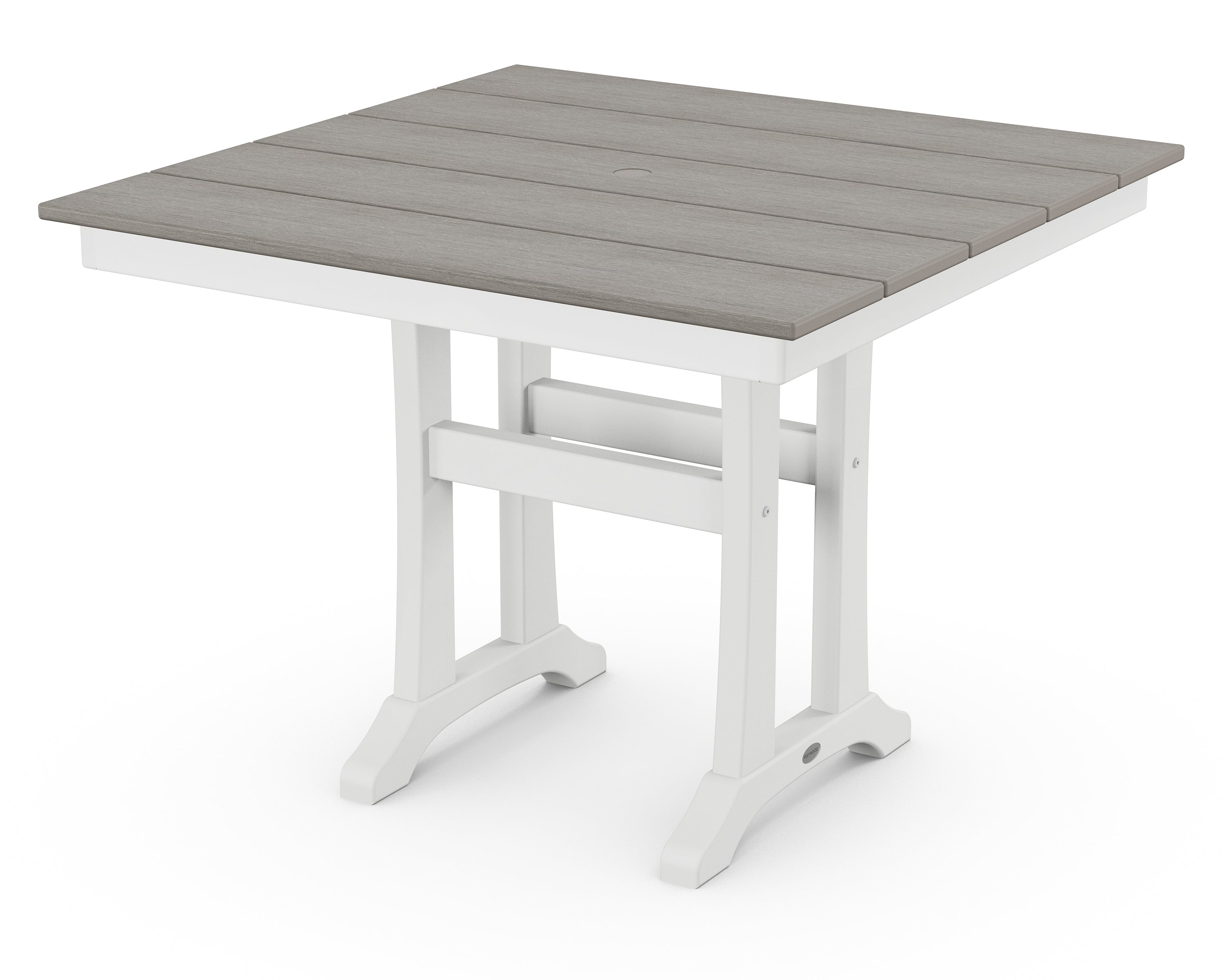 POLYWOOD® Farmhouse Trestle 37" Dining Table in White / Driftwood